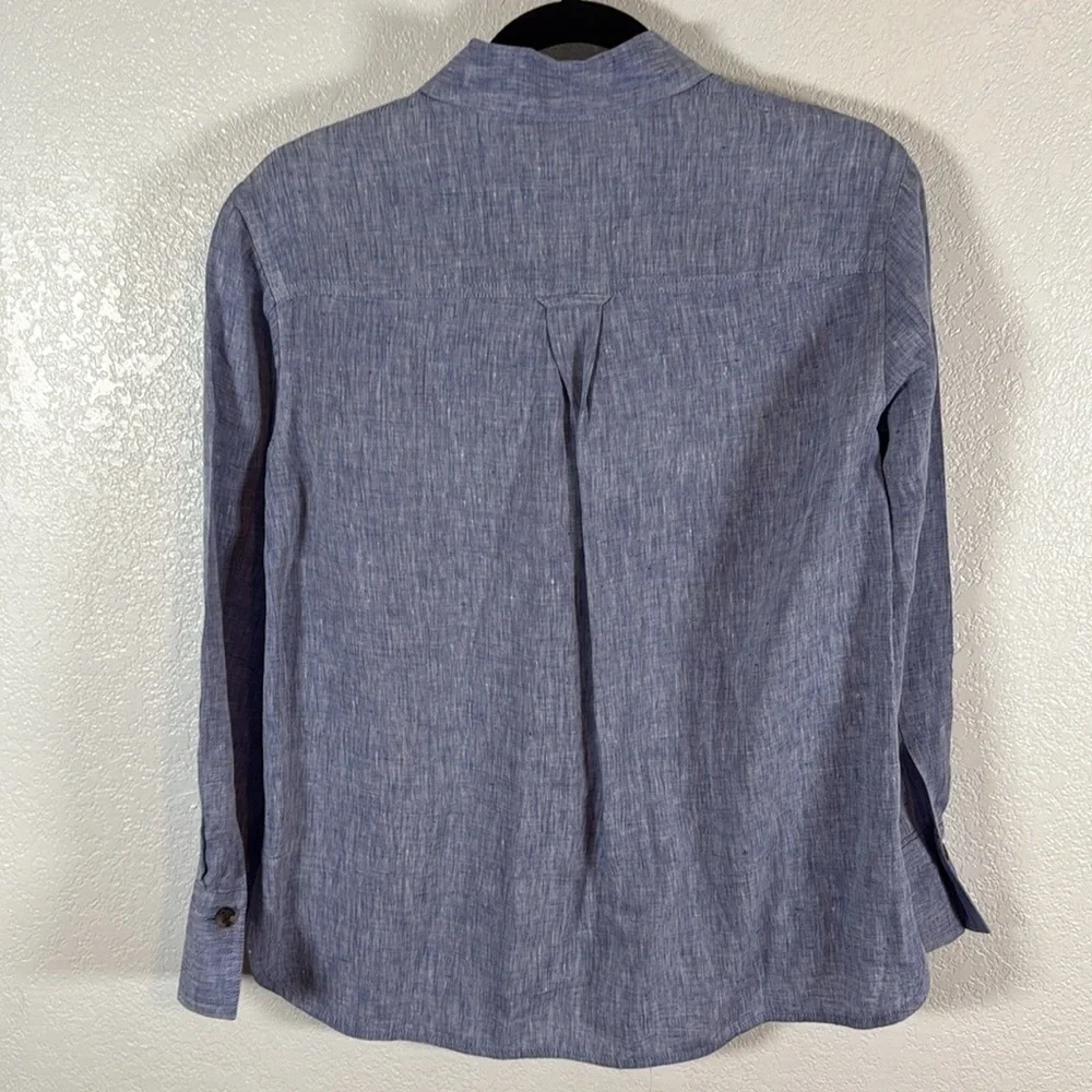 Lafayette 148 Ezra Linen Button Down Shirt Satin Inner Cuff Oversized Size XS - Picture 8 of 10